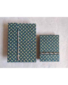 Recycled paper notebook set-Blue and Golden Herringbone