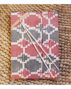 A5 Recycled Paper Notebook with Elastic Lock-Red and Black Dhaka on White