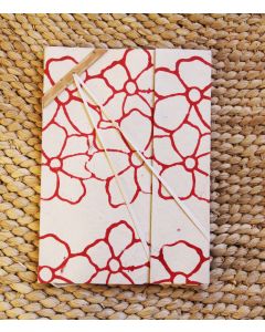 A5 Recycled Paper Notebook with Elastic Lock-Red Flowers on White